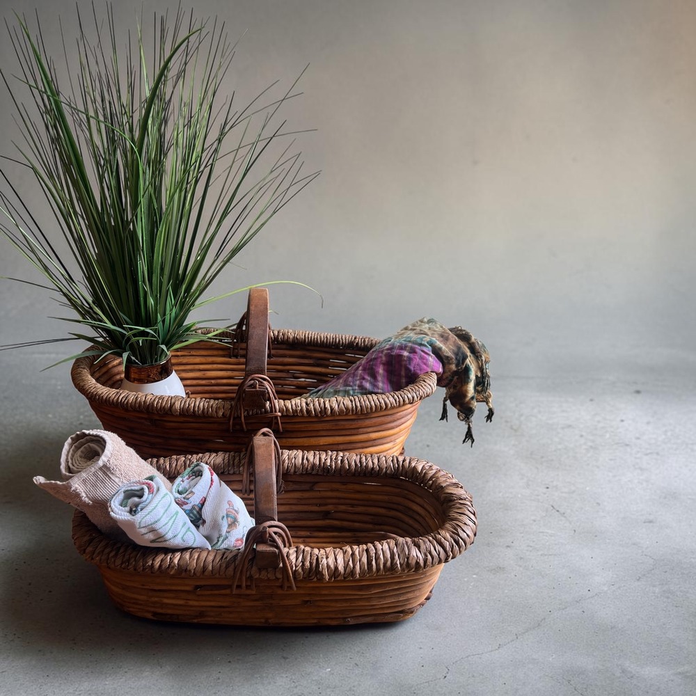 Oval Vintage Wicker Nesting Baskets Set of 3 Oval Wood Handle Farmhouse Decor